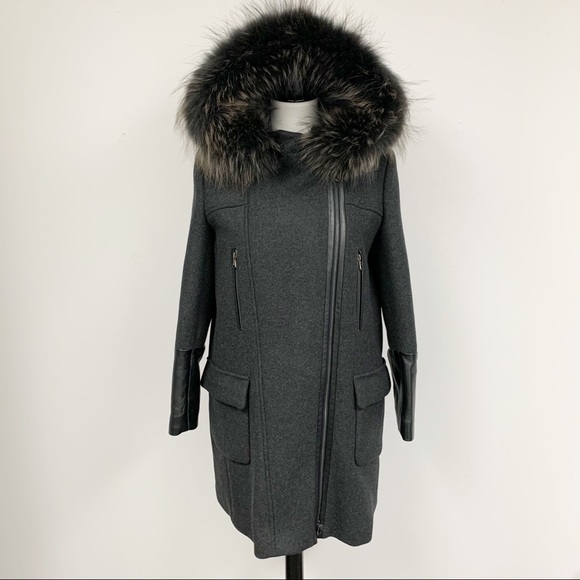 Zapa Paris wool Coat with fur trimmed hood Sz 40 8 - Picture 2 of 13